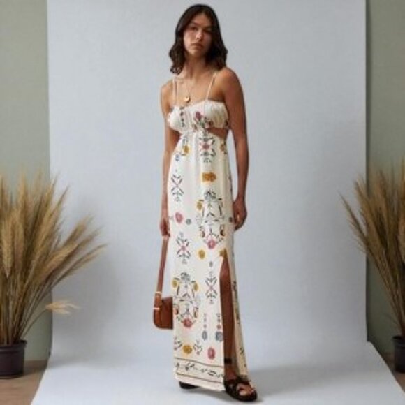 NWT Sancia The Corta Cut Out Cotton Linen Maxi Dress - Picture 1 of 9